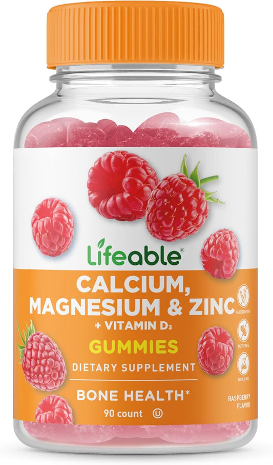 Calcium Magnesium Zinc D3 Gummies for Adults | Delicious Supplement for Tooth & Bone Health | 90 Gummies