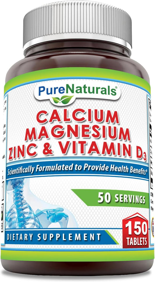 Calcium Magnesium Zinc Vitamin D3 Supplement | 1000mg Calcium, 400mg Magnesium, 25mg Zinc, 600 IU Vitamin D3 | Non-GMO Gluten Free (150 Tablets)