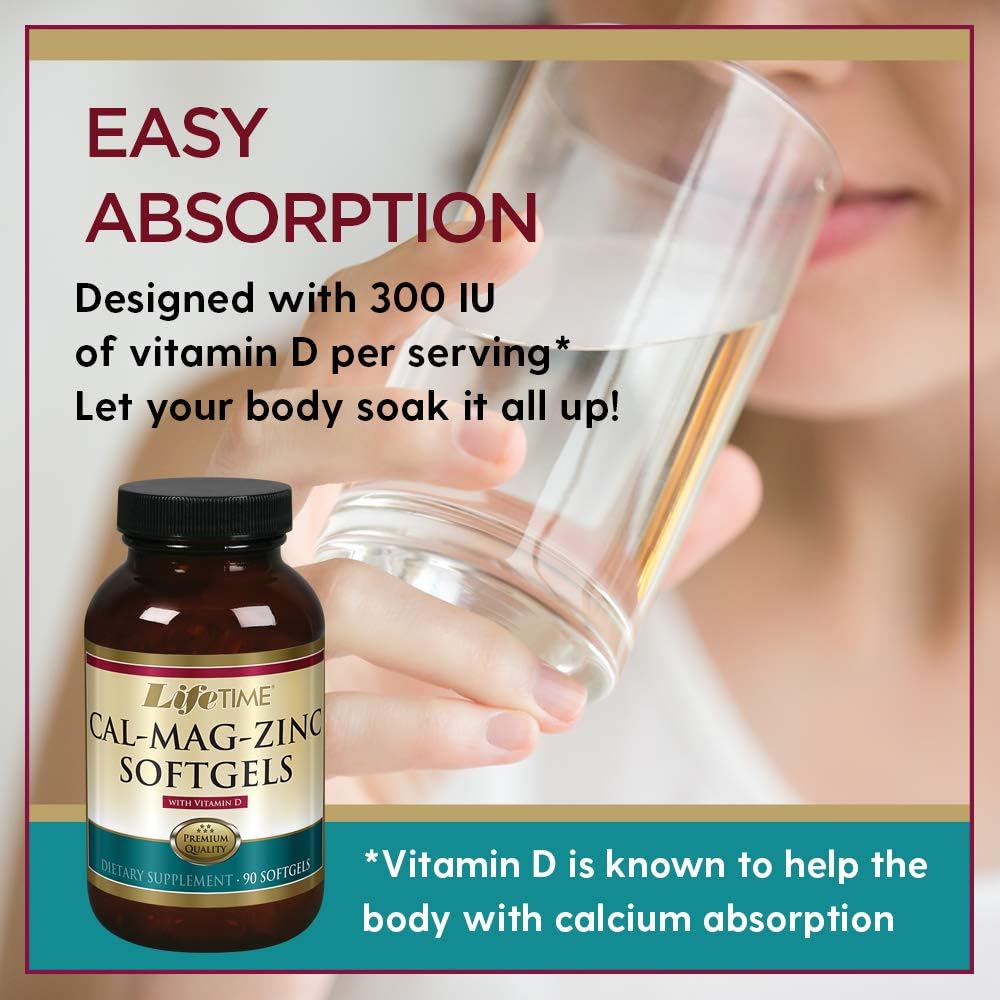 Calcium Magnesium Zinc with Vitamin D Softgel Capsules | Bone, Muscle & Immunity Support | Easy Absorption | 90 Capsules, 30 Servings