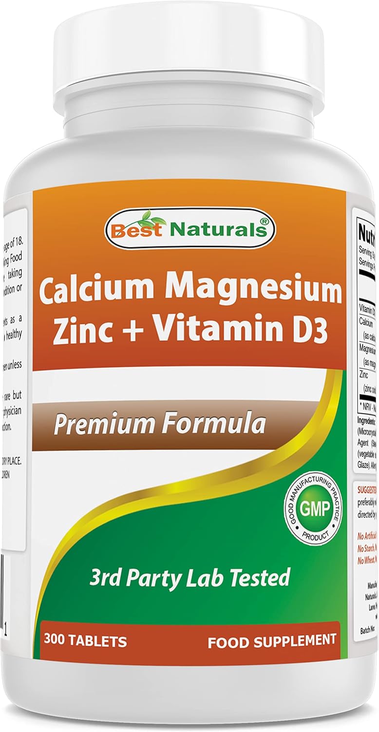 Calcium Magnesium Zinc with Vitamin D3 Supplement - 300 Tablets, 1000mg Calcium, 400mg Magnesium, 25mg Zinc, 600 IU D3 per Serving