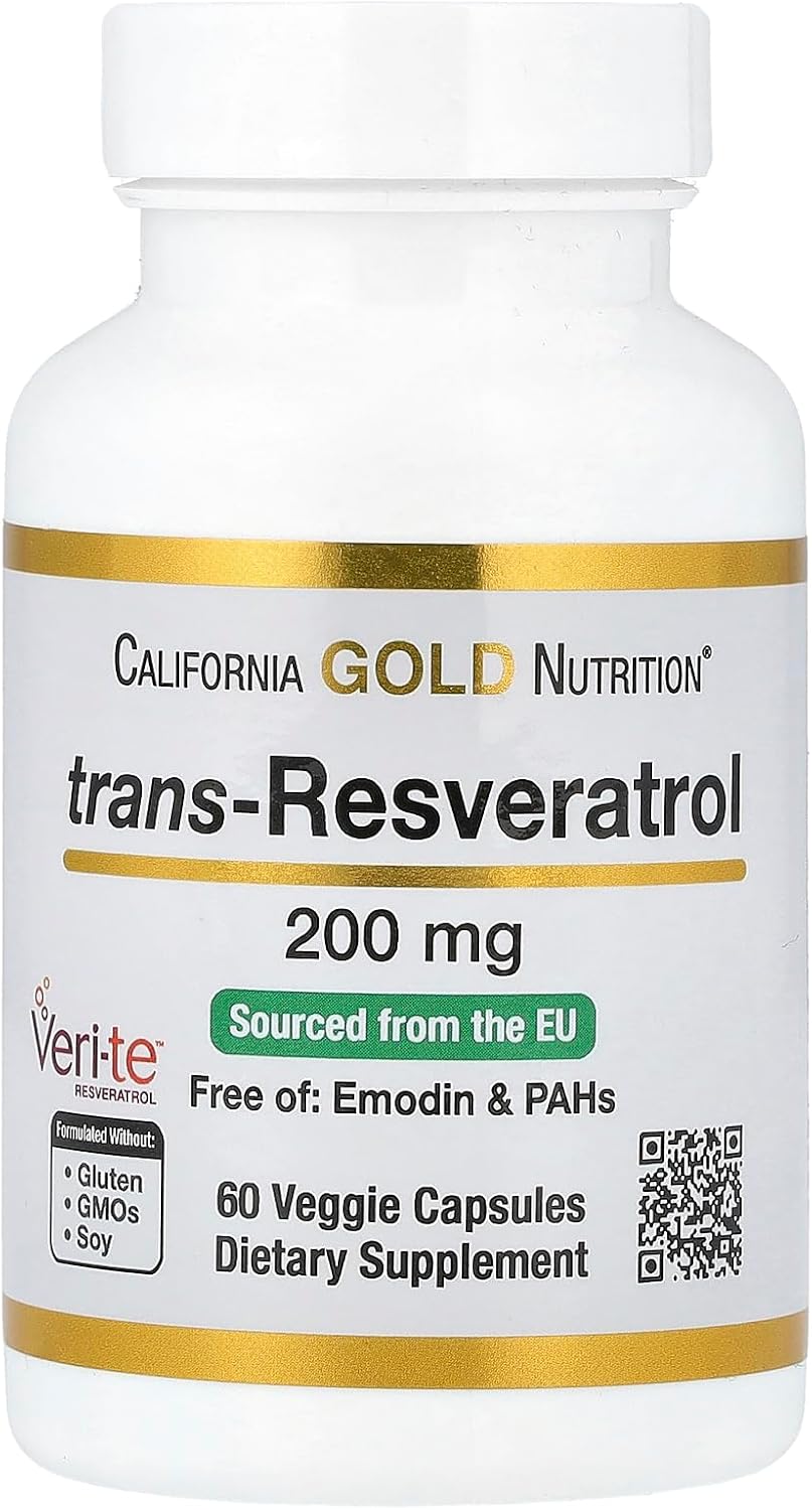 California Gold Nutrition 98% Pure Trans-Resveratrol Capsules - Italian Sourced, 200mg, 60 Count