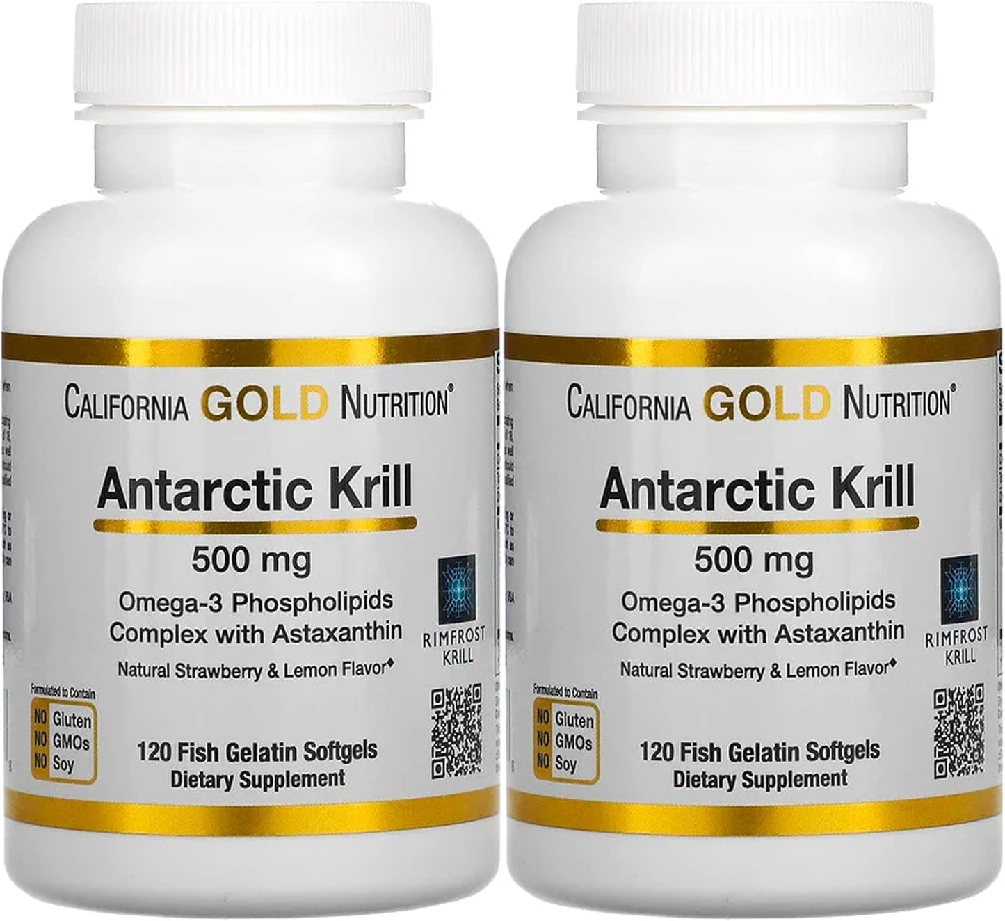 California Gold Nutrition Antarctic Krill Oil Softgels - High Omega-3 with Astaxanthin, Strawberry Lemon Flavor, Non GMO, Gluten Free - 2 Pack, 120 Count