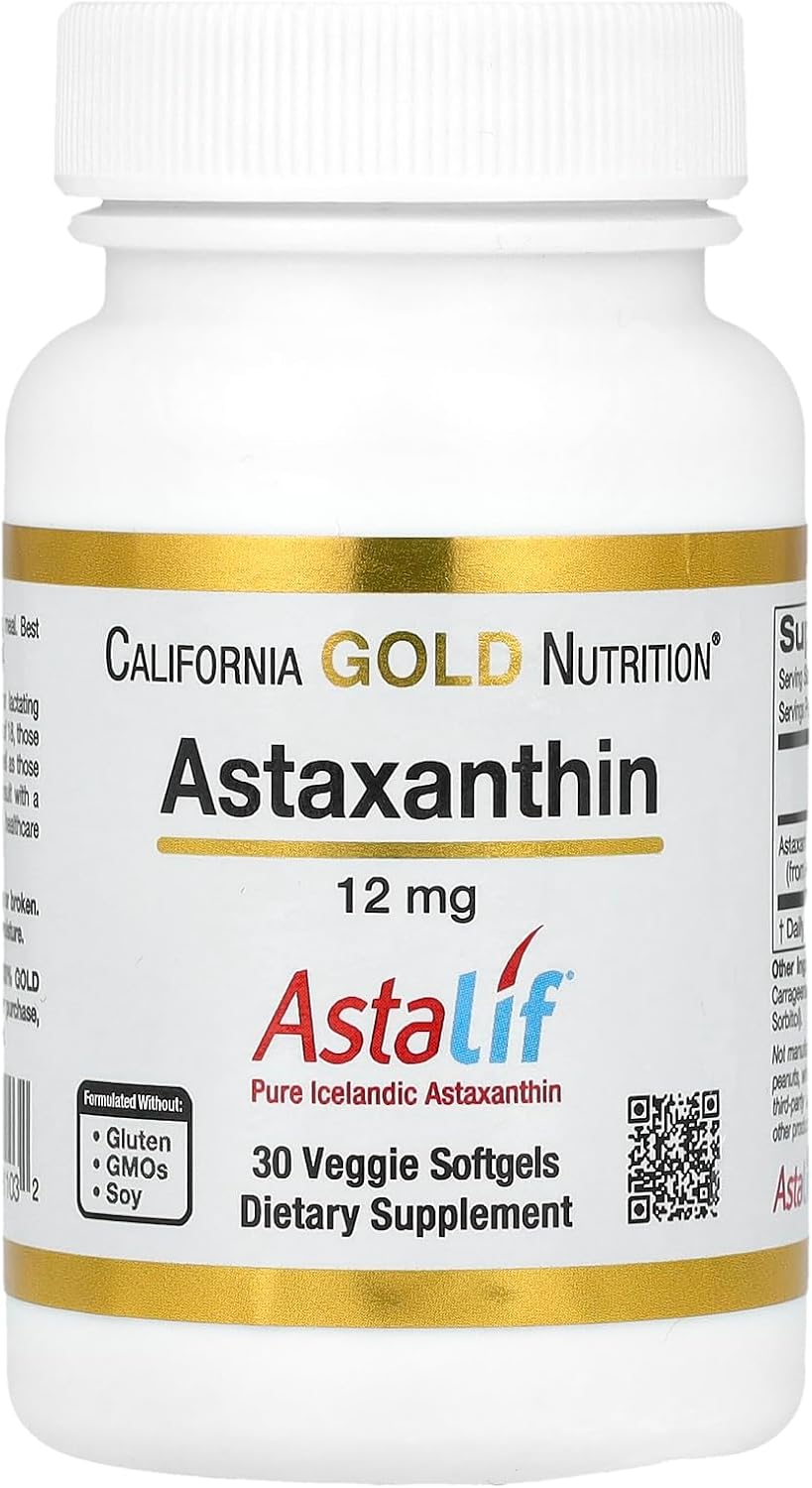 California Gold Nutrition Astaxanthin Softgels - 12mg, 30 Count - AstaLif® Pure Icelandic Astaxanthin, Gluten-Free & Non-GMO