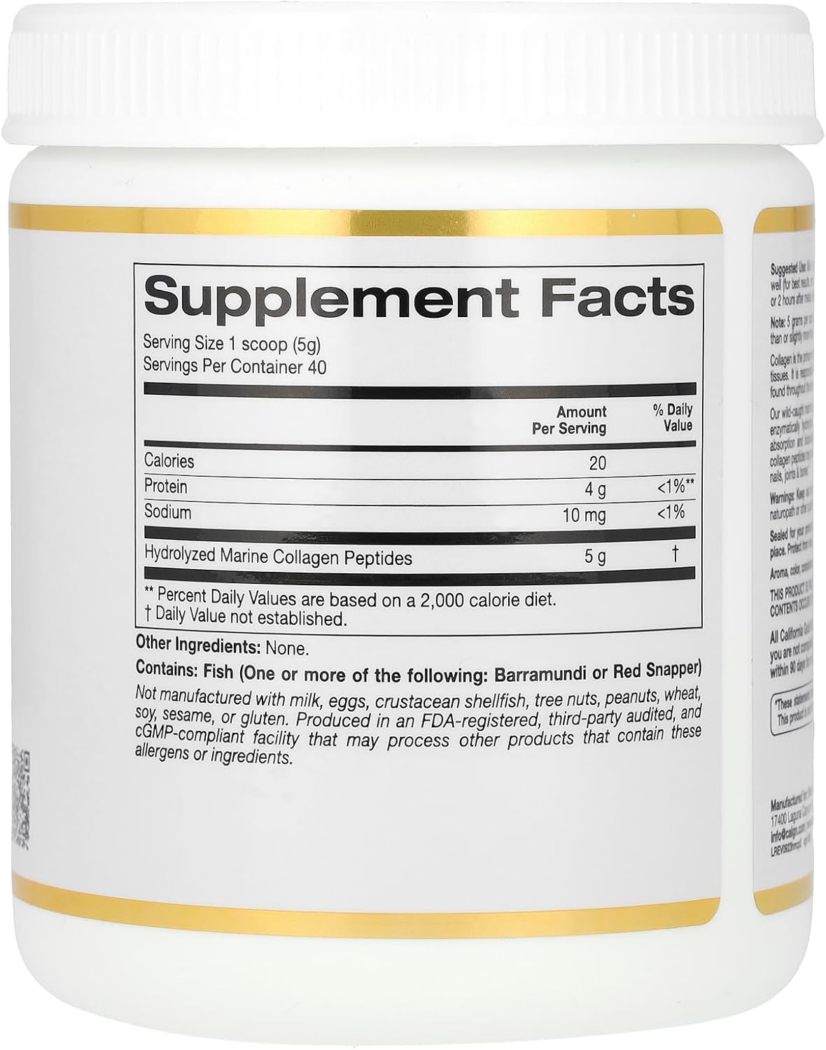 California Gold Nutrition Collagen Peptides Powder with Hyaluronic Acid - Supports Healthy Hair, Skin, Nails, Joints & Bones - Non-GMO, Gluten & Dairy Free - Unflavored - 7.05 oz (200 g)