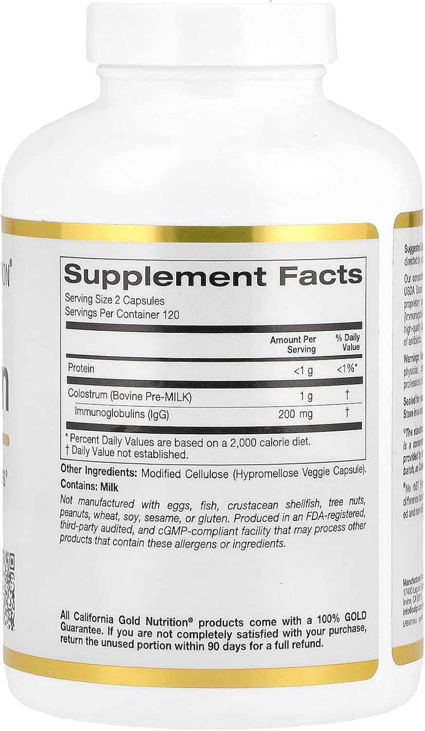 California Gold Nutrition Colostrum Capsules - Immune Boosting Bovine Pre-Milk Supplement - 240 Veggie Capsules, Non-GMO & Gluten Free