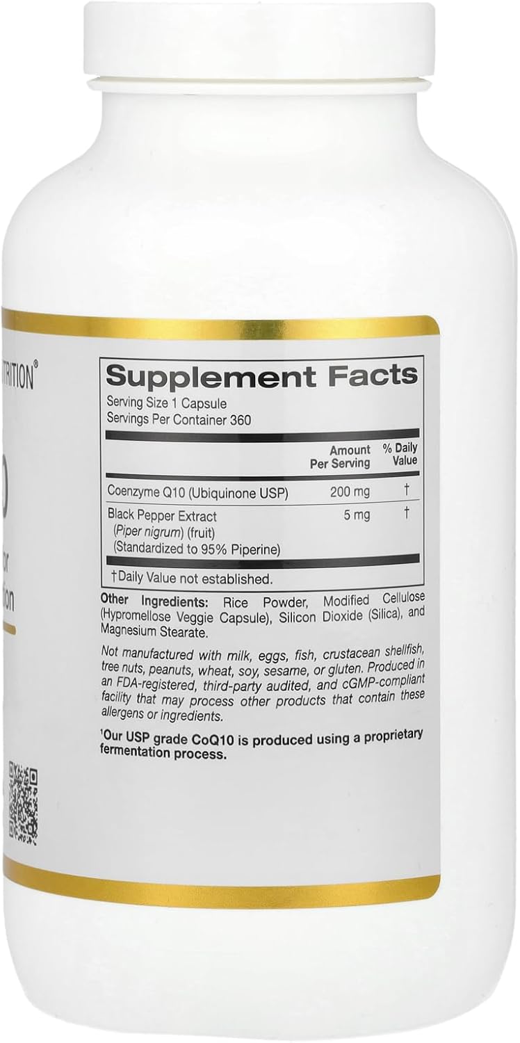 California Gold Nutrition CoQ10 with Bioperine® 200mg - 360 Veg Caps