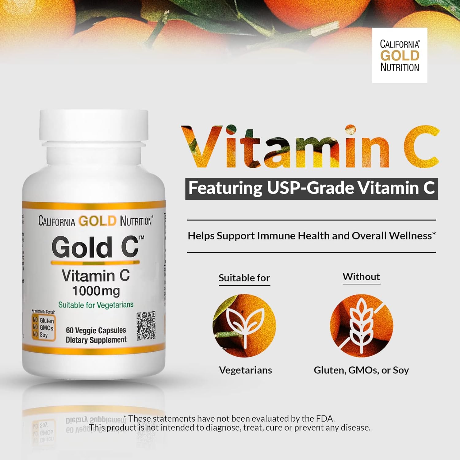 California Gold Nutrition Gold C - 1000 mg Vitamin C Supplement, Immune Support, Seasonal Wellness - USP Grade, Vegetarian, Gluten-Free, Non-GMO - 60 Veggie Capsules x3 Pack