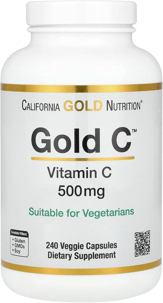California Gold Nutrition Gold C 500mg Vitamin C Supplement - Immune Support & Wellness - 240 Veggie Capsules - USP Grade, Vegetarian & Non-GMO