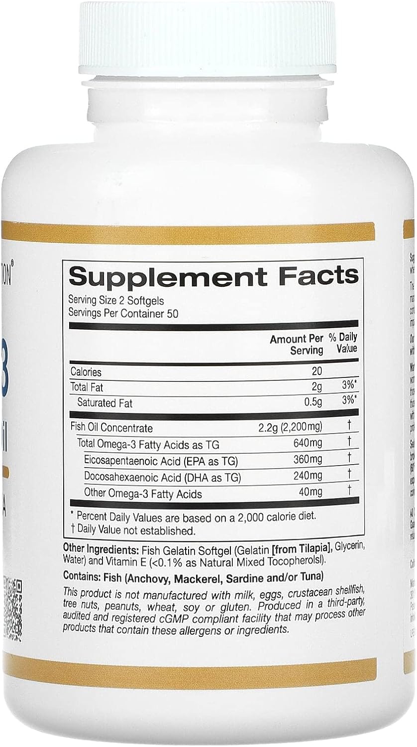 California Gold Nutrition Omega-3 Premium Fish Oil Softgels - Concentrated EPA & DHA Formula for Optimal Lipid Profile - Gluten Free - 200 Softgels