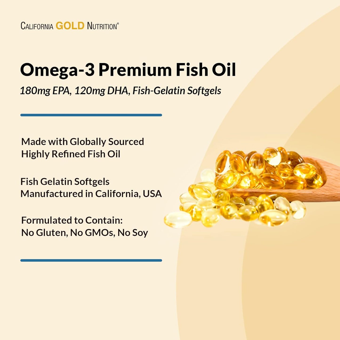 California Gold Nutrition Omega-3 Premium Fish Oil Softgels - Concentrated EPA & DHA Formula for Optimal Lipid Profile - Gluten Free - 200 Softgels