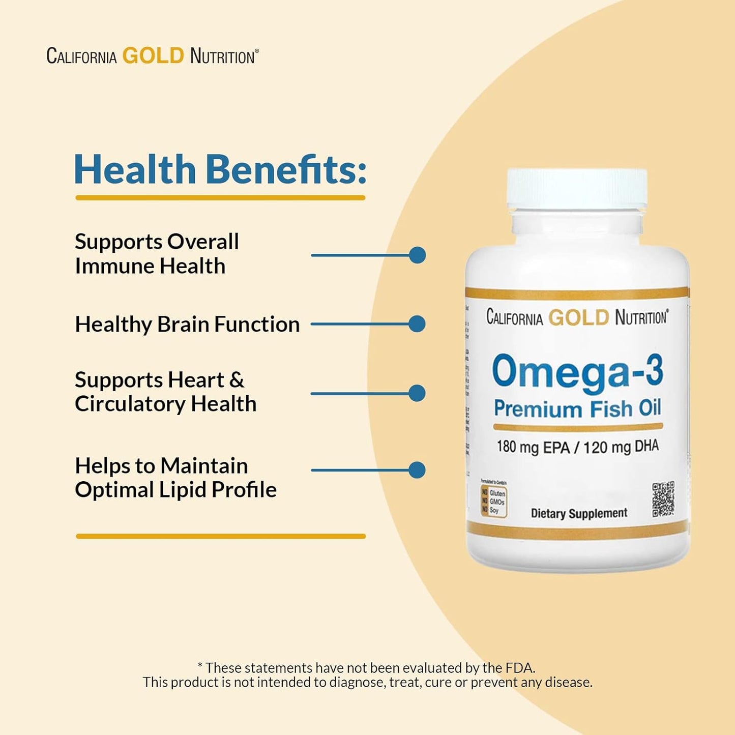 California Gold Nutrition Omega-3 Premium Fish Oil Softgels - Concentrated EPA & DHA Formula for Optimal Lipid Profile - Gluten Free - 200 Softgels
