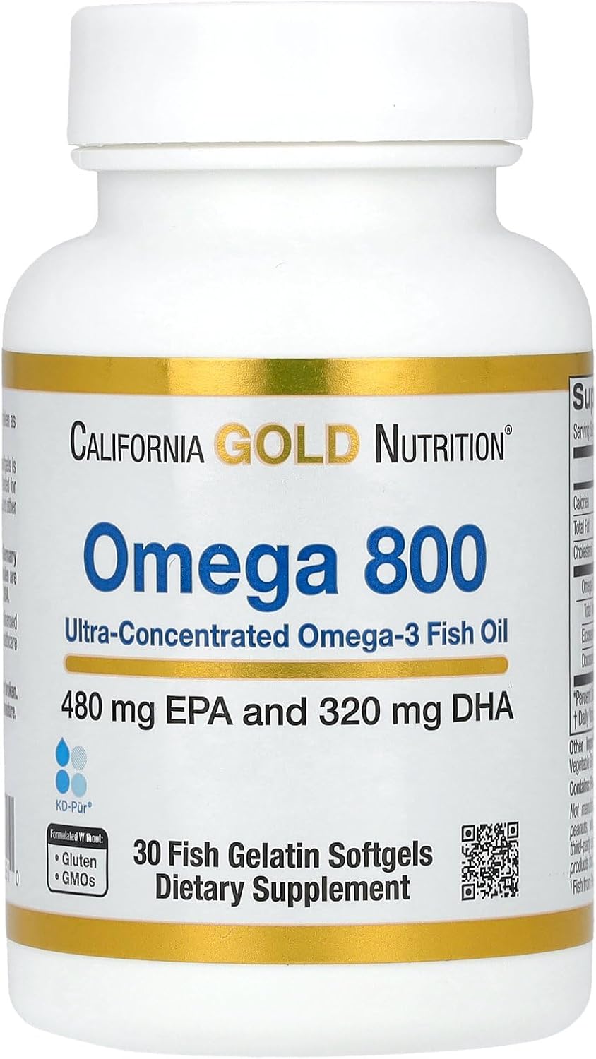 California Gold Nutrition Omega 800 Ultra-Concentrated Fish Oil Softgels 1000mg 30 ct Omega-3 KD-Pur Triglyceride Form