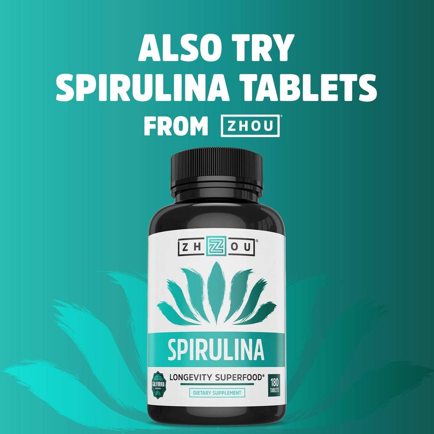 California Grown Zhou Spirulina Powder - Nutrient-Rich Superfood for Smoothies & Juices - 100% Pure, Vegan & Non-GMO - 6 oz, 48 Servings