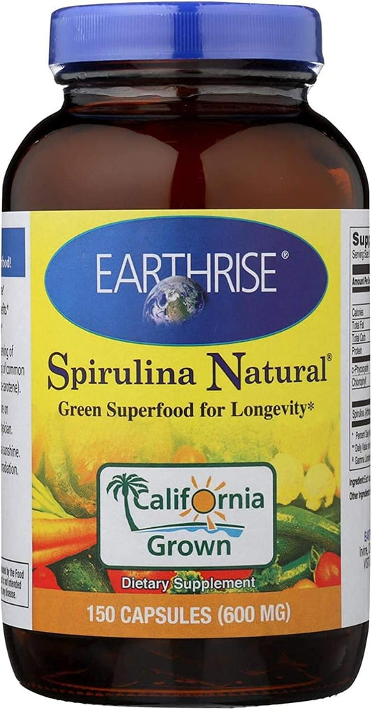California Natural Premium Earthrise Spirulina Capsules 600mg - 150 Count, Vegan Keto Superfood, Gluten-Free & Non-GMO, Rich in Vitamins & Minerals