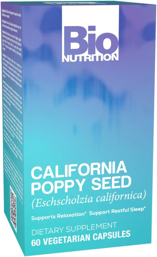 California Poppy Herbal Supplement - 60 Vegetarian Capsules for Natural Relaxation & Stress Relief, Calm Sleep & Mood Support by Bio Nutrition
