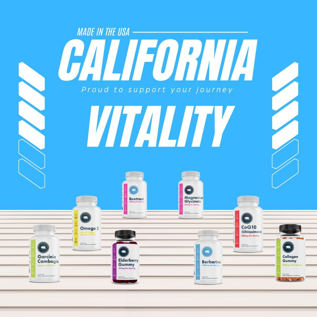 California Vitality Collagen Gummy 200mg+ with Vitamin C, E, Biotin, and Zinc - Overall Support - Gluten-Free, Non-GMO, Dairy-Free - 60 Gummies - Made in USA - 1 Month Supply