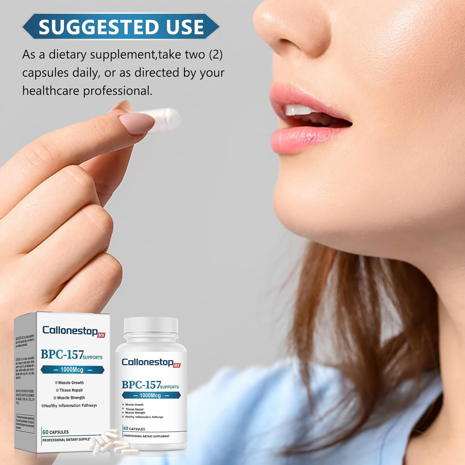 Callonestop MX BPC-157 Peptide Capsules - Muscle Growth Supplement, Gluten Free - 60 Count