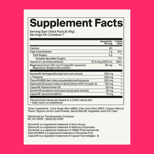 Calm Drink Mix with Magnesium, Ashwagandha, L-Theanine, & Vitamin D - Supports Cortisol Regulation and Mood - Watermelon Lemonade Flavor 28 Sticks for Men & Women