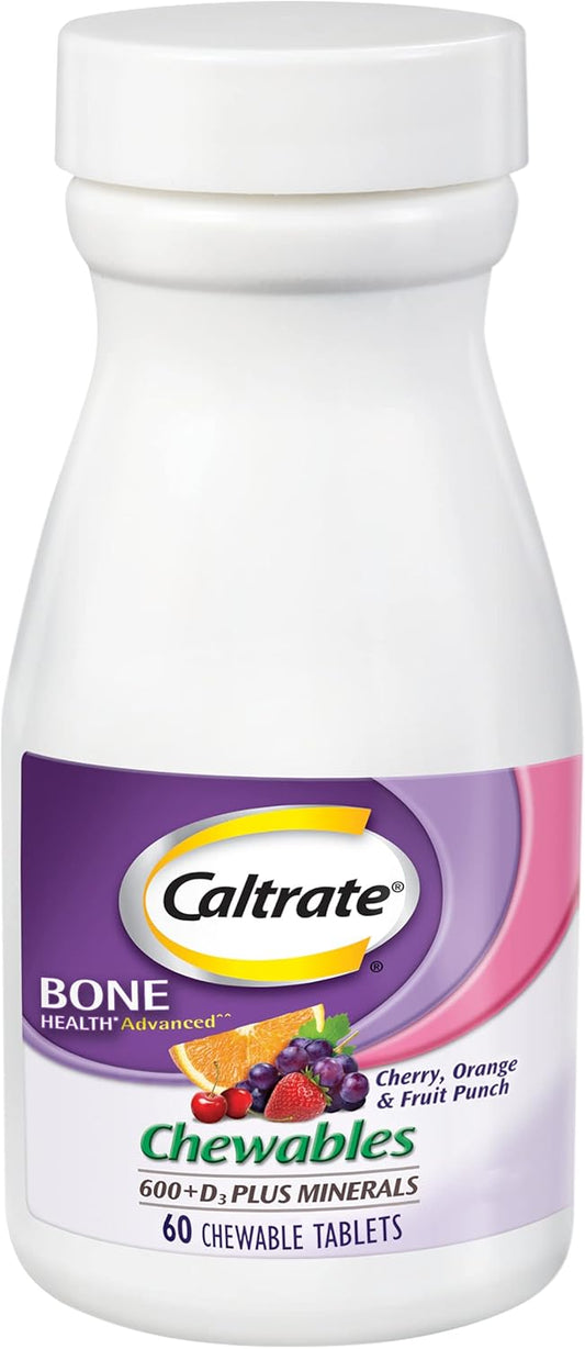 Caltrate Chewables 600 Plus D3 with Minerals Calcium Vitamin D Supplement - Cherry, Orange, Fruit Punch - 60 Count