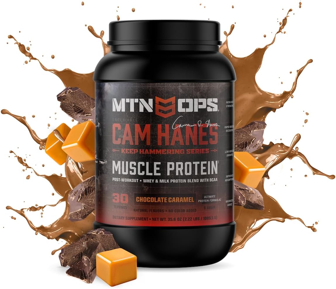 Cameron Hanes Keep Hammering Whey Protein Powder, Chocolate Caramel Flavor - 30 Servings by MTN OPS