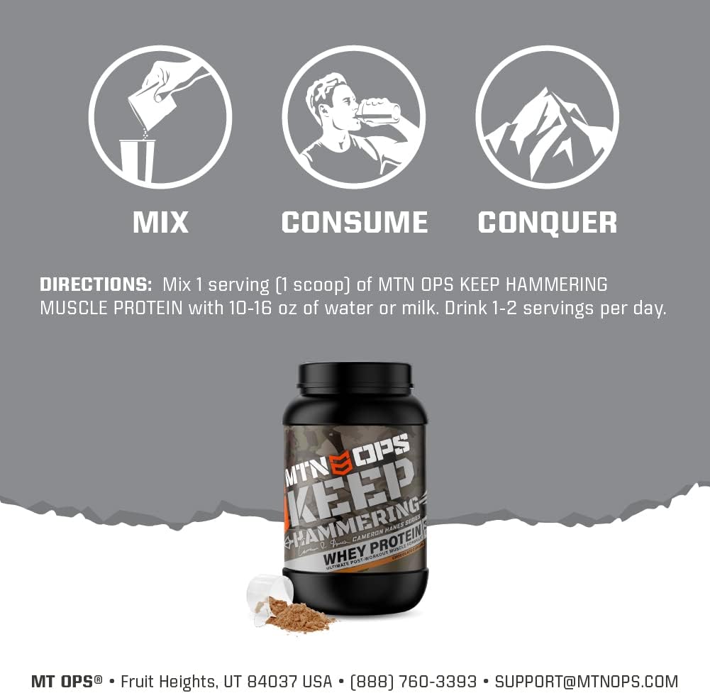 Cameron Hanes Keep Hammering Whey Protein Powder, Chocolate Caramel Flavor - 30 Servings by MTN OPS