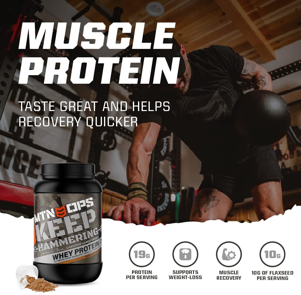 Cameron Hanes Keep Hammering Whey Protein Powder, Chocolate Caramel Flavor - 30 Servings by MTN OPS