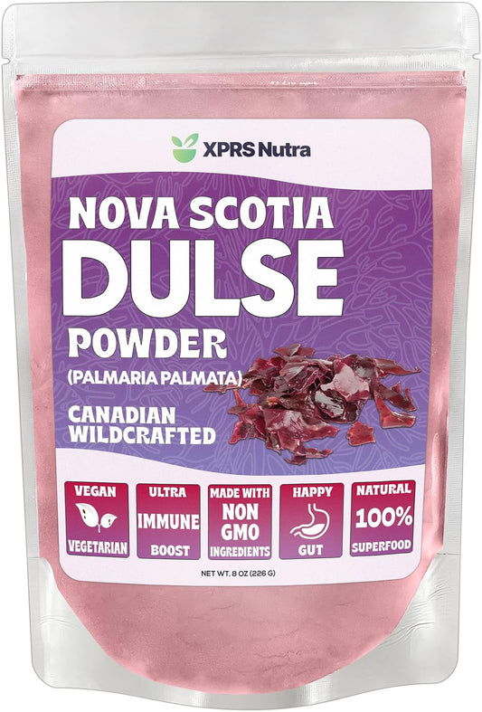 Canadian Wildcrafted Nova Scotia Dulse Powder for Thyroid and Bones - Vegan Friendly Atlantic Dulse Powder (8 oz) - XPRS Nutra Dulse Powder (Palmaria Palmata)