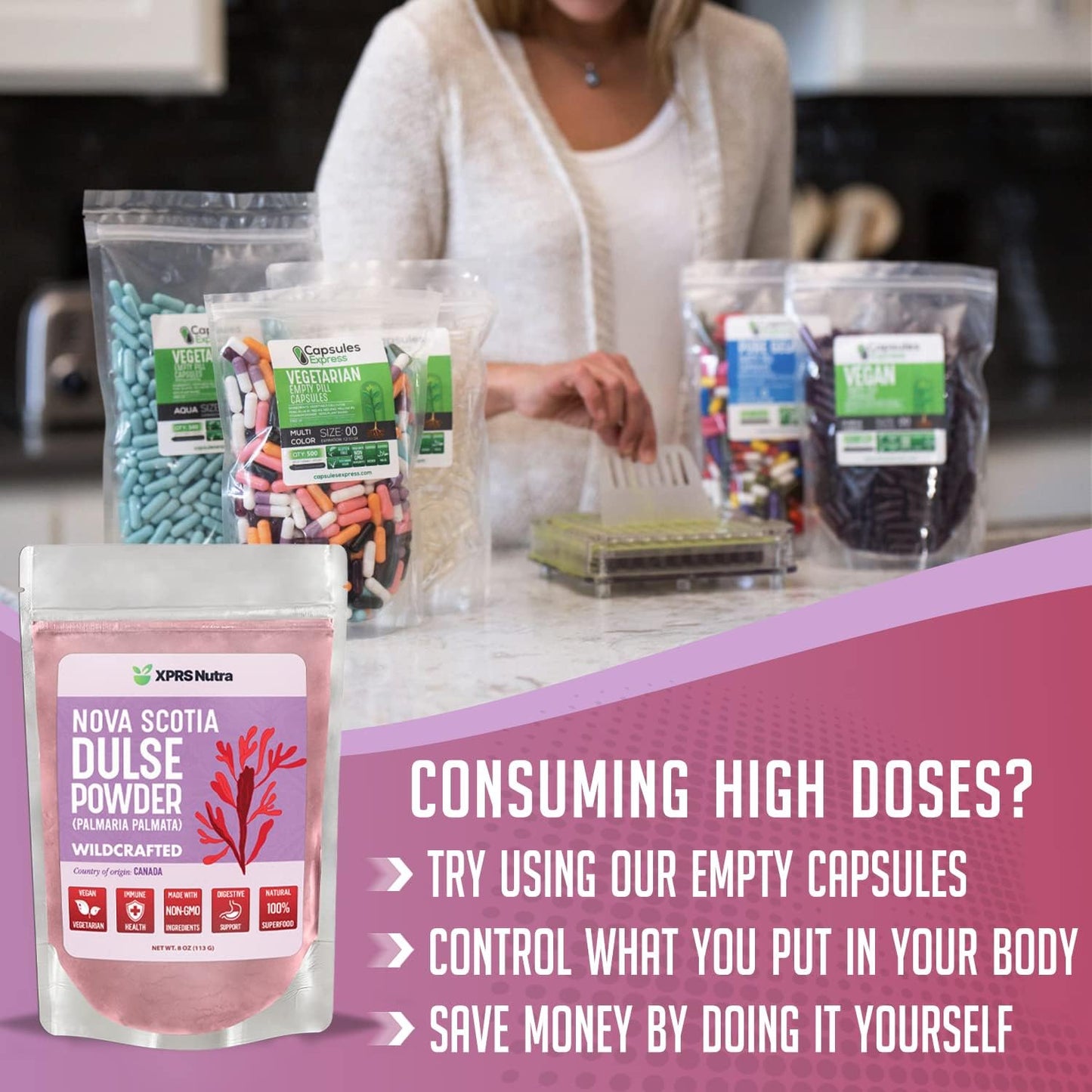 Canadian Wildcrafted Nova Scotia Dulse Powder for Thyroid and Bones - Vegan Friendly Atlantic Dulse Powder (8 oz) - XPRS Nutra Dulse Powder (Palmaria Palmata)