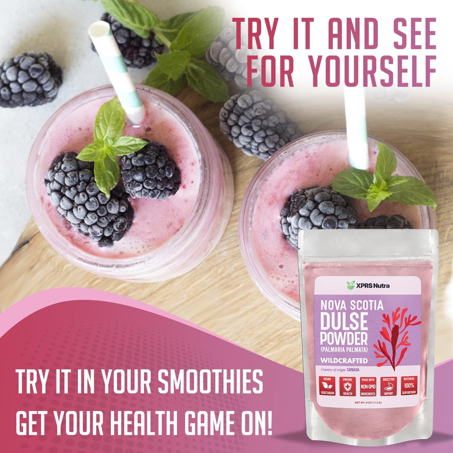 Canadian Wildcrafted Nova Scotia Dulse Powder for Thyroid and Bones - Vegan Friendly Atlantic Dulse Powder (8 oz) - XPRS Nutra Dulse Powder (Palmaria Palmata)