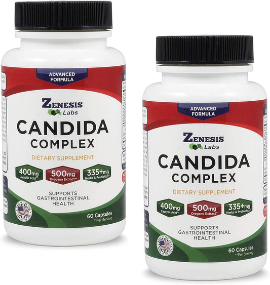 Candida Complex Cleanse Detox Supplement with Caprylic Acid, Oregano Extract, Probiotics, Enzymes - 120 Capsules