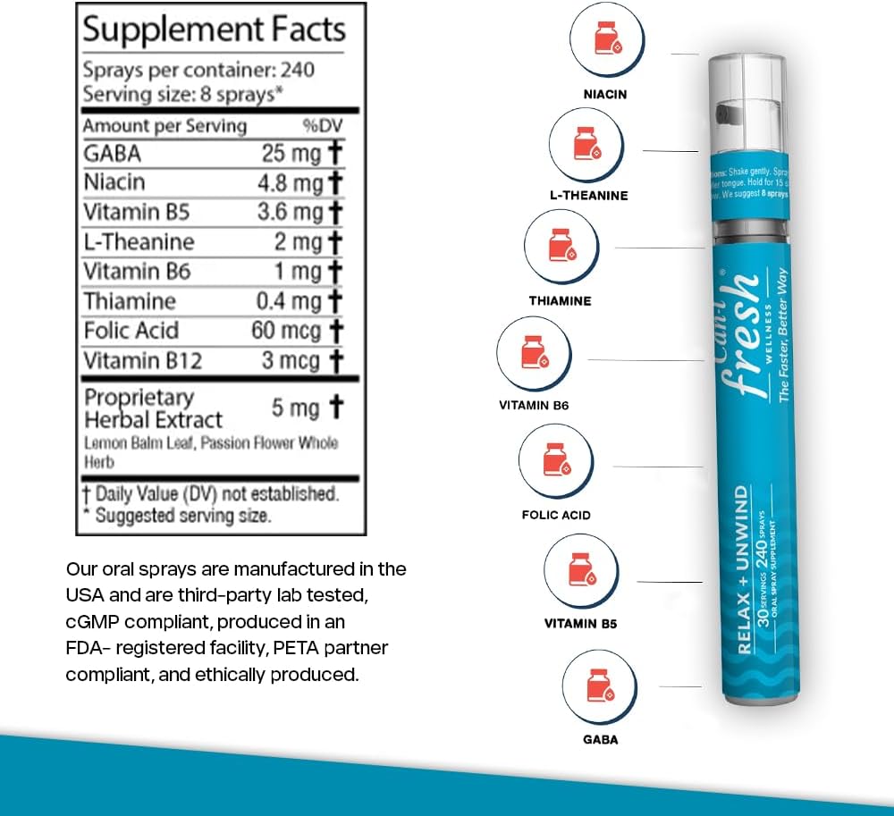 Cani Brands Feel Amazing GABA Supplement Spray for Relaxation and Calmness | Fast-Acting Natural Chill Out Relief | Vegan | 30 Servings