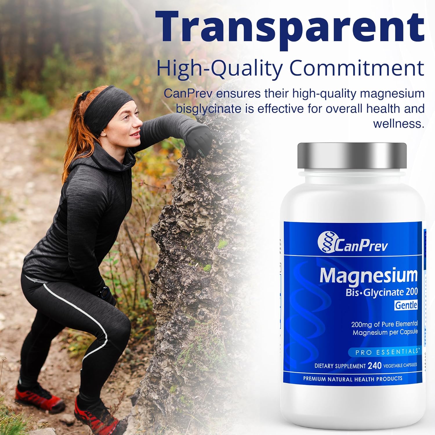 CanPrev Magnesium BisGlycinate Gentle 200mg, 240 v-Caps - Pure Elemental Supplement for Bone & Muscle Support, Stomach-Friendly Formula, 240-Day Supply
