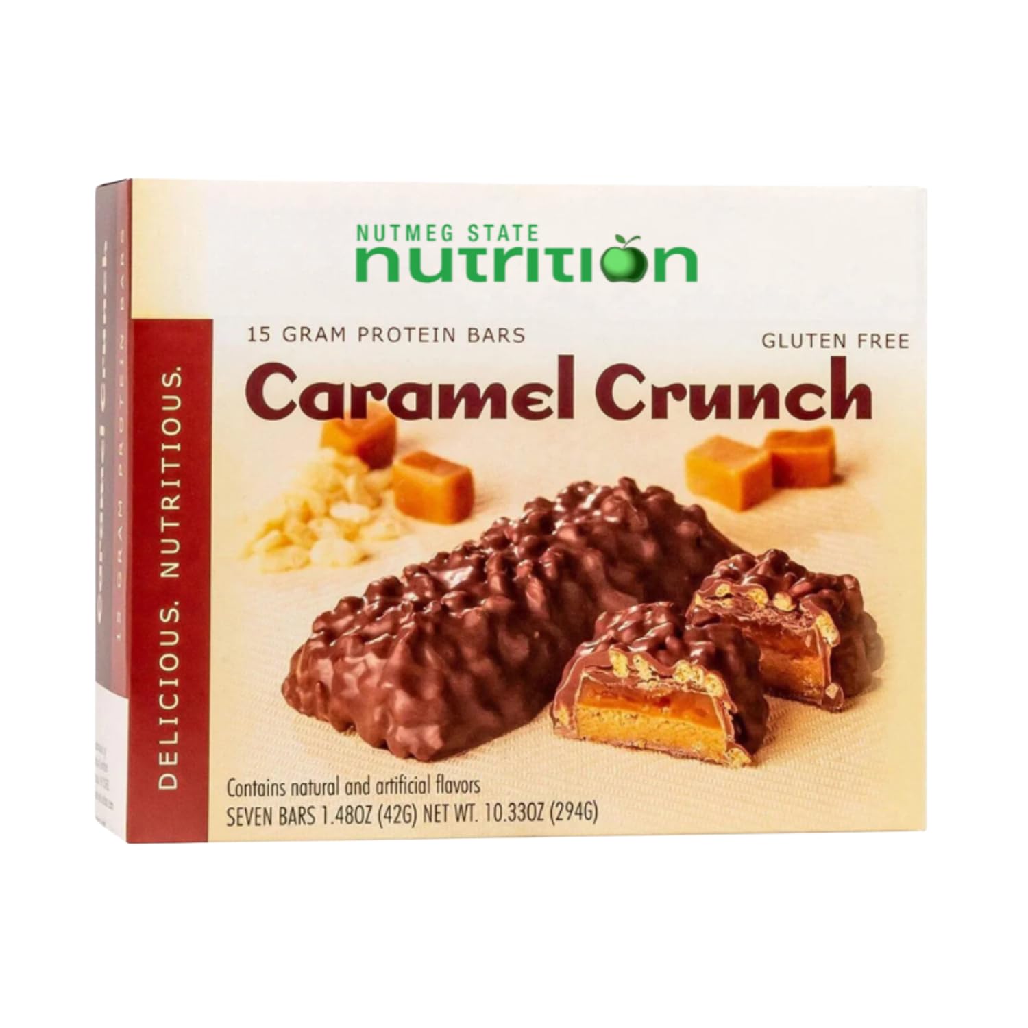 Caramel Crunch High Protein Bars - Gluten Free, Low Cholesterol, Low Sodium, Low Sugar, Ideal Protein Compatible - 7 Servings Per Box by Nutmeg State Nutrition
