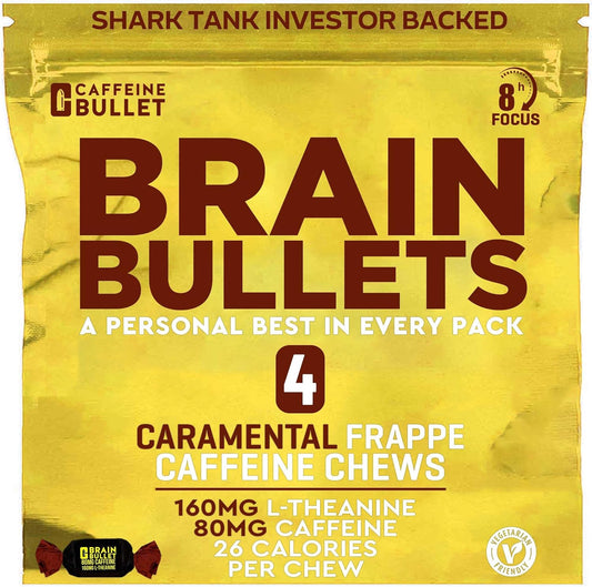 Caramel Frappe Brain Bullet Energy Chews - Focus Enhancing Nootropic Stack with Caffeine & L-Theanine for Mental Acuity (4 Servings)