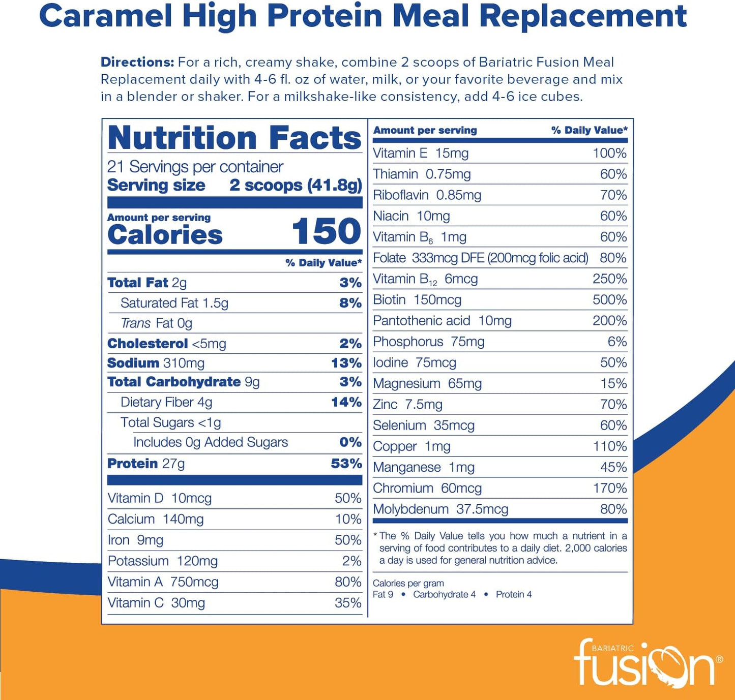 Caramel Meal Replacement Powder with 27g Protein - Ideal for Bariatric Surgery Patients - Gluten-Free & Sugar-Free