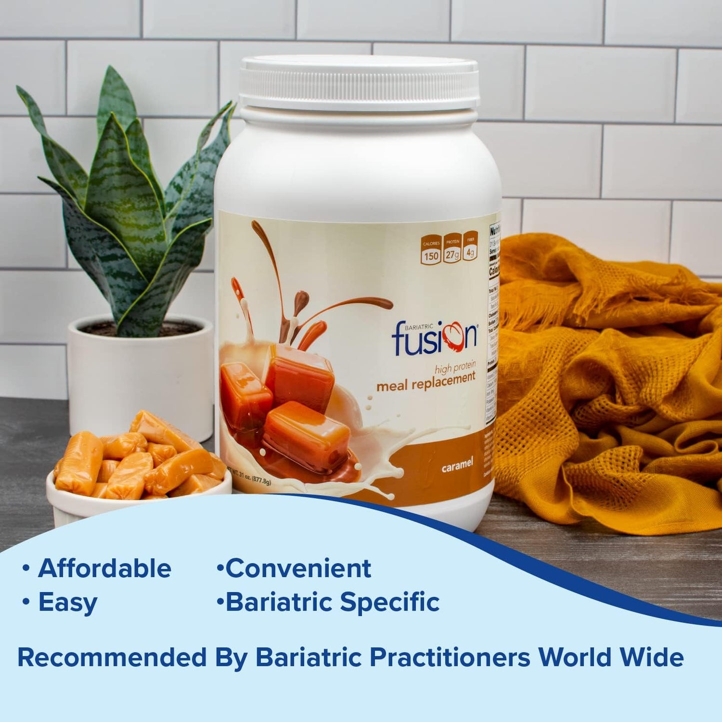 Caramel Meal Replacement Powder with 27g Protein - Ideal for Bariatric Surgery Patients - Gluten-Free & Sugar-Free