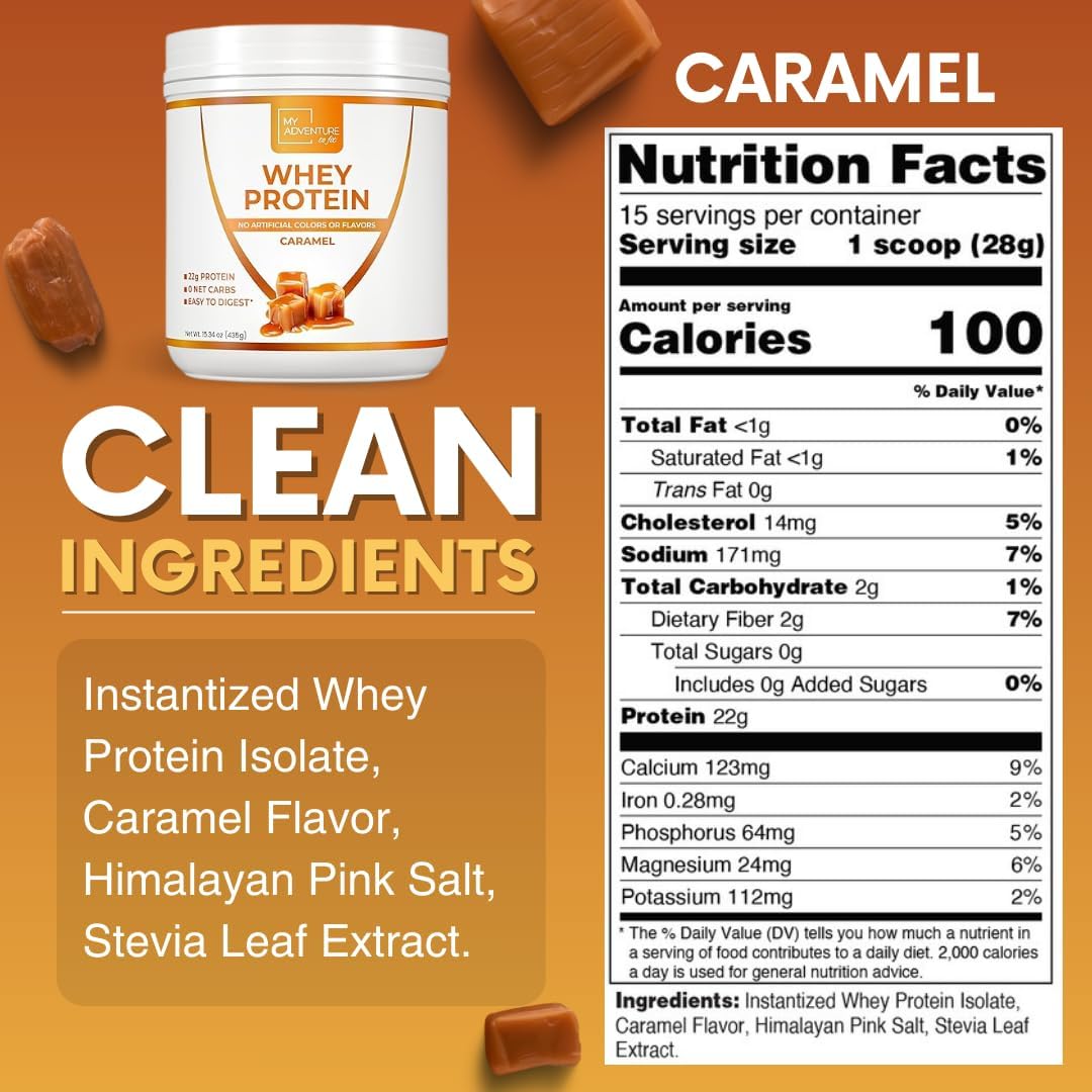 Caramel Whey Isolate Protein Powder for Women - Low Carb & Sweetened with Stevia - Natural Protein for Muscle Growth (15 Servings)