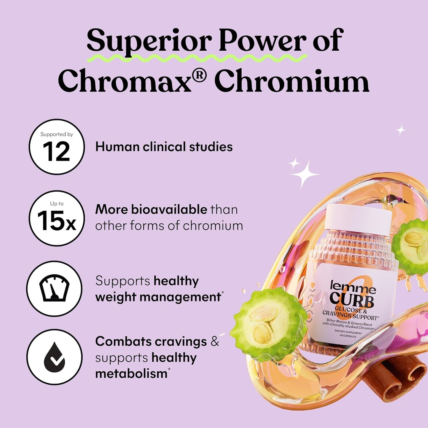 Carb Metabolism Support Supplement with Chromium Picolinate, Bitter Melon, Ceylon Cinnamon & Greens - Vegan - 120 Capsules