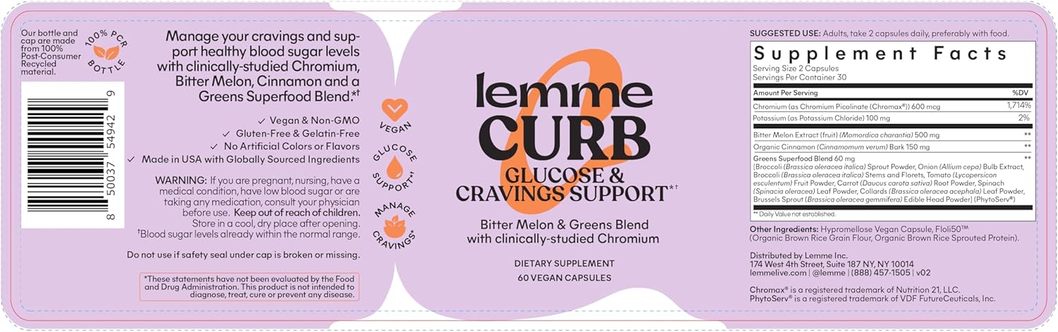Carb Metabolism Support Supplement with Chromium Picolinate, Bitter Melon, Ceylon Cinnamon & Greens - Vegan - 120 Capsules