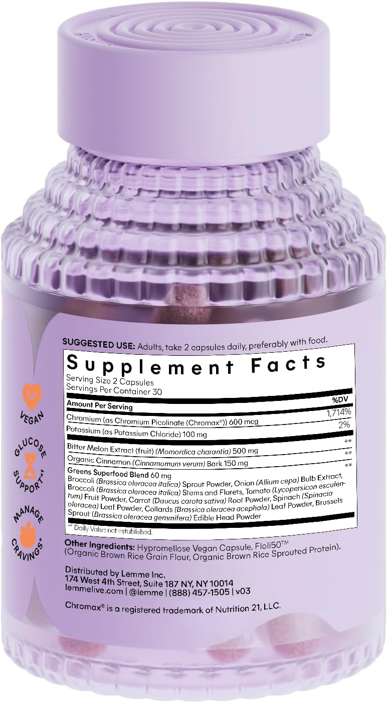 Carb Metabolism Support Supplement with Chromium Picolinate, Bitter Melon, Ceylon Cinnamon & Greens - Vegan - 120 Capsules