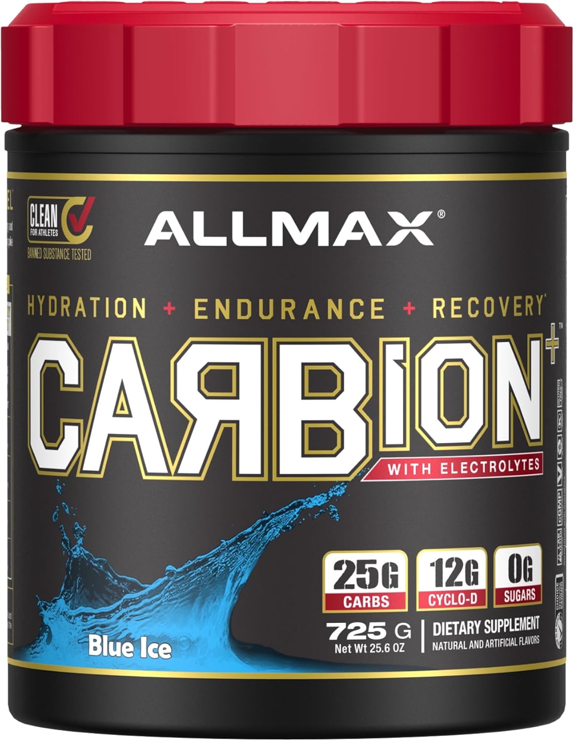 CARBION+ Workout Hydration Supplement Powder - Supports Endurance and Recovery - Gluten Free and Vegan - Blue Ice Flavor - 25 Servings
