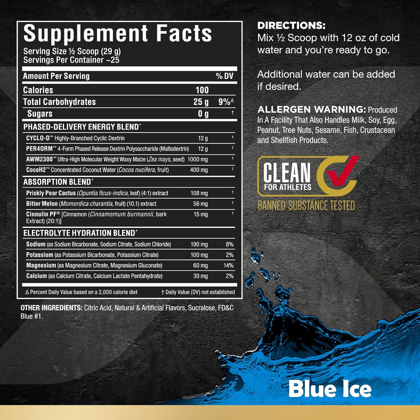 CARBION+ Workout Hydration Supplement Powder - Supports Endurance and Recovery - Gluten Free and Vegan - Blue Ice Flavor - 25 Servings