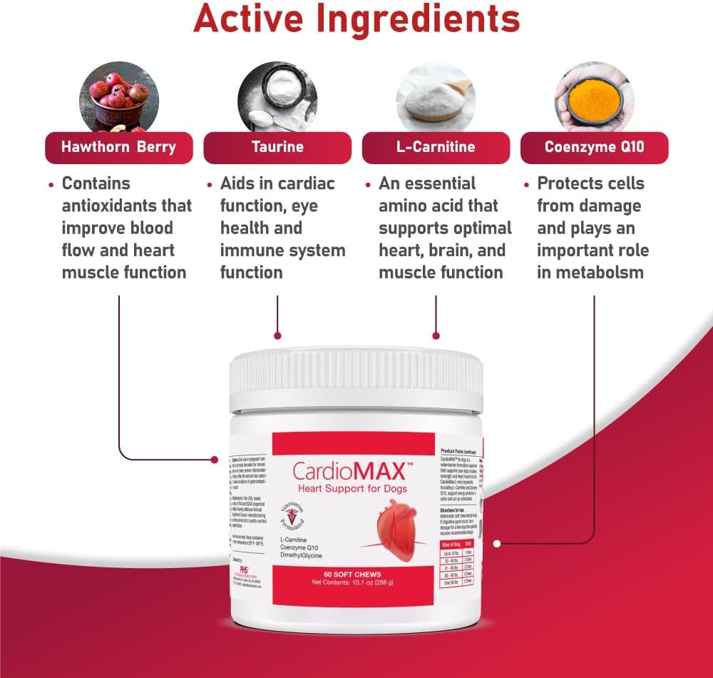 CARDIOMAX Dog Heart Support Supplement - L-Taurine, L-Carnitine, EPA & DHA, Coenzyme Q10 - Supports Circulatory Strength, Cardio Health - 360 Soft Chews, Made in USA