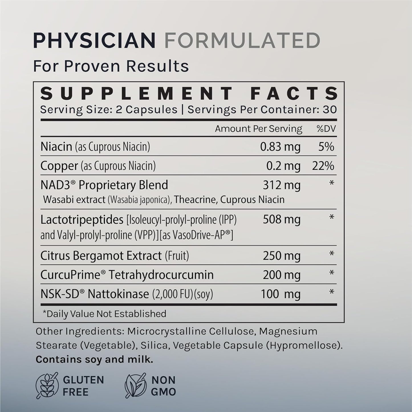 Cardiovascular Support Supplement with Bergamot, NAD3, Nattokinase - Promotes Heart Health and Circulation - 60 Capsules