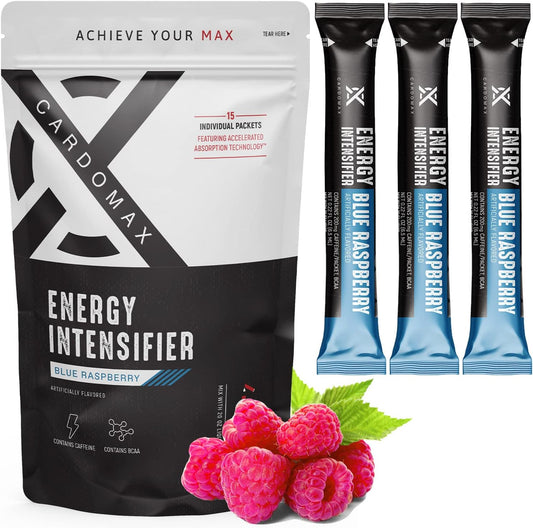 CardoMax Energy Intensifier - Blue Raspberry Liquid Energy Boost with 200mg Caffeine, BCAA, Vitamin B12, B6, B3 - Keto, Vegan, Sugar-Free