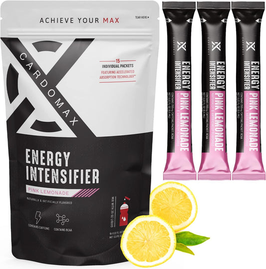 CARDOMAX Energy Intensifier Liquid Booster with BCAAs, 100% Vitamins B12, B6, B3 - Pink Lemonade Flavor, Keto, Vegan, Sugar-Free