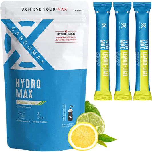 CardoMax Hydration Drink Mix - Electrolyte Hydromax Packets, Zero Calories, Sugar-Free, Keto-Friendly - 15 Sticks (Lemon Lime)