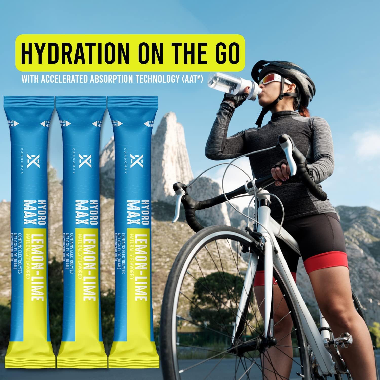 CardoMax Hydration Drink Mix - Electrolyte Hydromax Packets, Zero Calories, Sugar-Free, Keto-Friendly - 15 Sticks (Lemon Lime)