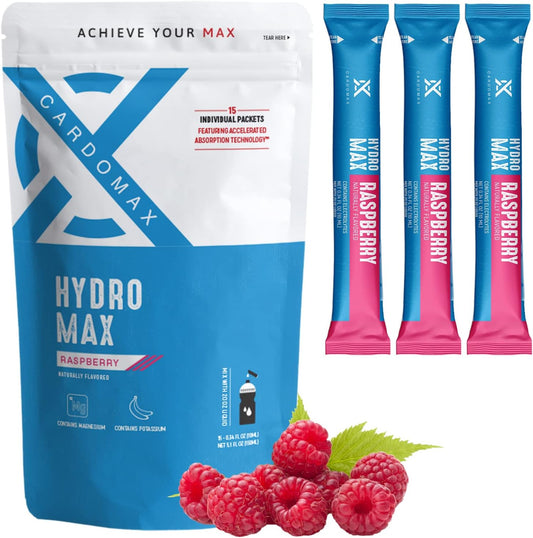 CardoMax Hydromax Raspberry Liquid Electrolyte Drink Mix - 15 Packets for Rapid Hydration & Recovery, Zero Sugar, Keto & Vegan-Friendly
