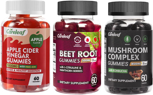 careleaf Apple Cider Vinegar, Mushroom, and Beet Root Gummies for Improved Health and Wellness